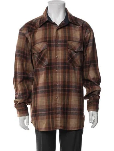 Pre-owned Pendleton Virgin Wool Plaid Print Jacket In Brown