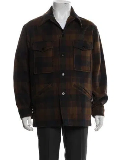 Pre-owned Pendleton Virgin Wool Plaid Print Jacket In Brown