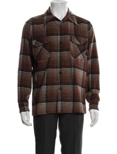 Pre-owned Pendleton Virgin Wool Plaid Print Jacket In Brown