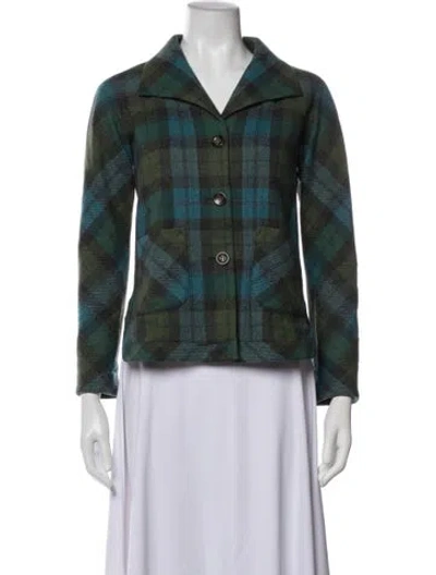 Pre-owned Pendleton Virgin Wool Plaid Print Jacket In Green