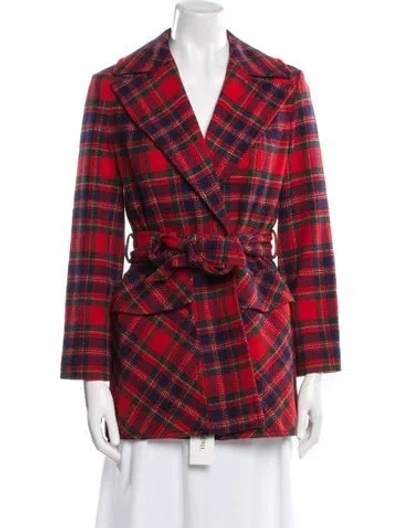 Pre-owned Pendleton Virgin Wool Plaid Print Peacoat In Red