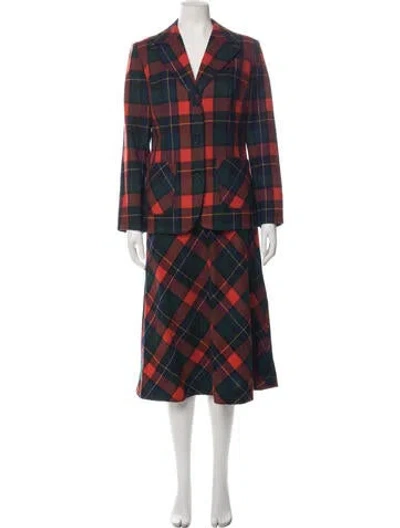 Pre-owned Pendleton Virgin Wool Plaid Print Skirt Set In Red