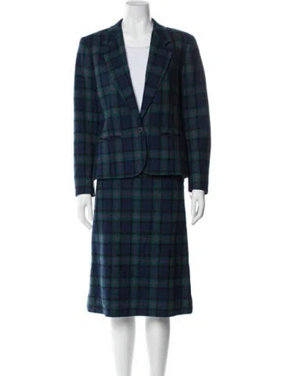 Pre-owned Pendleton Virgin Wool Plaid Print Skirt Suit In Blue