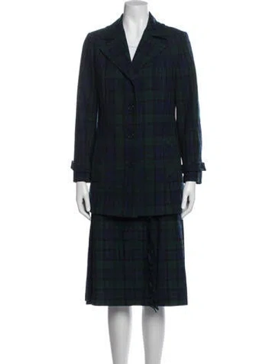 Pre-owned Pendleton Virgin Wool Plaid Print Skirt Suit In Blue