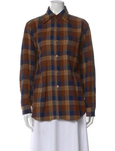 Pre-owned Pendleton Virgin Wool Plaid Print Sweater In Brown