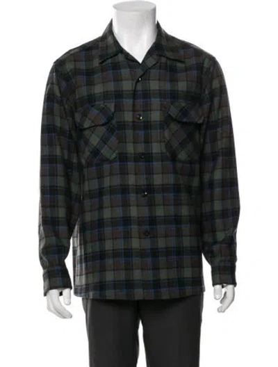 Pre-owned Pendleton Virgin Wool Plaid Print Trucker Jacket In Blue