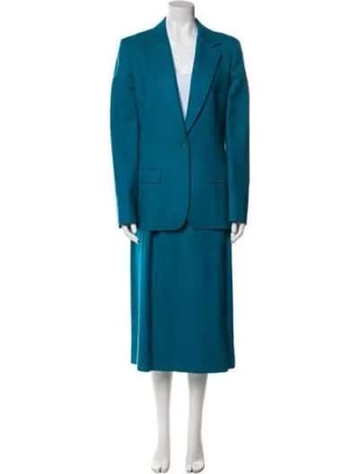 Pre-owned Pendleton Virgin Wool Pleated Accents Skirt Suit In Blue