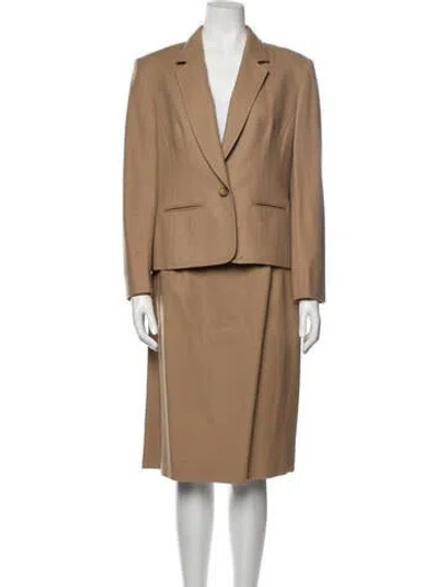 Pre-owned Pendleton Virgin Wool Pleated Accents Skirt Suit In Neutral