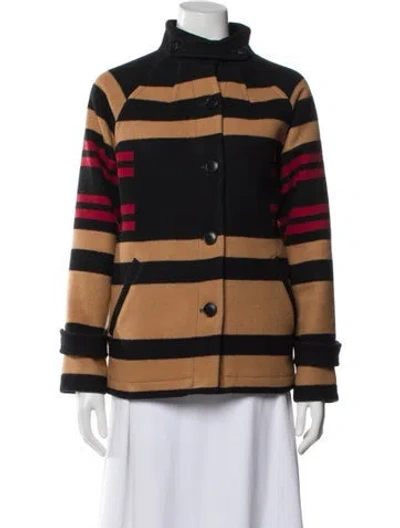 Pre-owned Pendleton Virgin Wool Striped Coat In Black