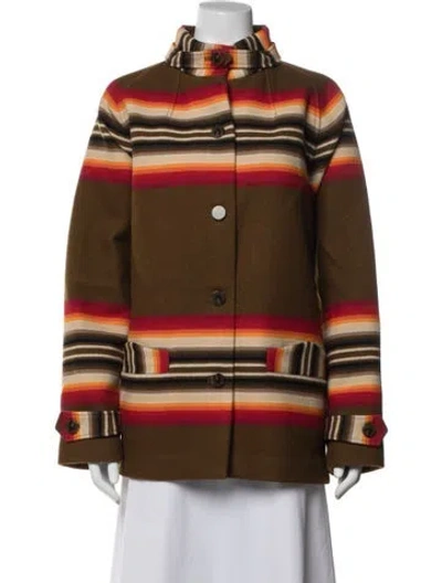 Pre-owned Pendleton Virgin Wool Striped Coat In Brown
