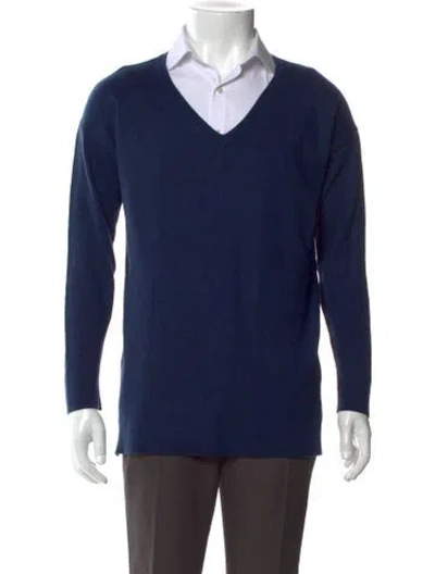 Pre-owned Pendleton V-neck Long Sleeve Pullover In Blue