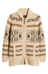 Pendleton Westerly Front Zip Long Wool Cardigan In Tan/ Brown Multi