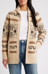 Pendleton Westerly Front Zip Long Wool Cardigan In Tan/brown Multi