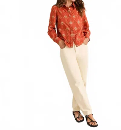 Pendleton Winona Puff Sleeve Shirt In Adobe Lattice In Orange