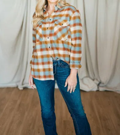 Pendleton Women's Flannel Shirt In Teal/brown Check In Multi