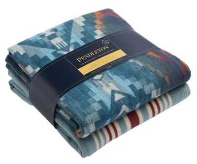 Pendleton Women's Organic Cotton Throw Gift Packs In Carico Lake Stripe In Blue