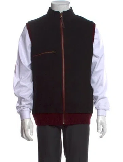 Pre-owned Pendleton Wool Mock Neck Cardigan In Burgundy