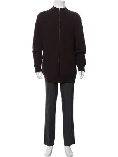 Pre-owned Pendleton Wool Mock Neck Cardigan In Burgundy