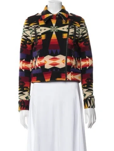 Pre-owned Pendleton Wool Plaid Print Biker Jacket In Multicolor