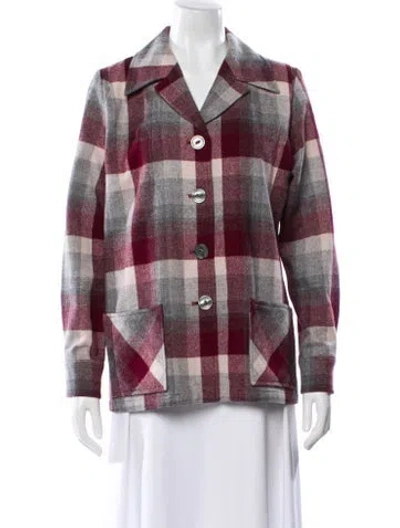 Pre-owned Pendleton Wool Plaid Print Blazer In Burgundy
