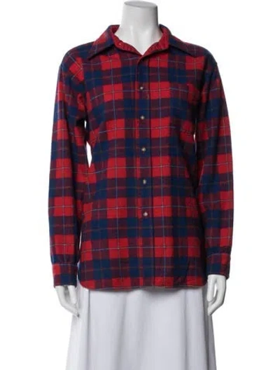 Pre-owned Pendleton Wool Plaid Print Button-up Top In Red