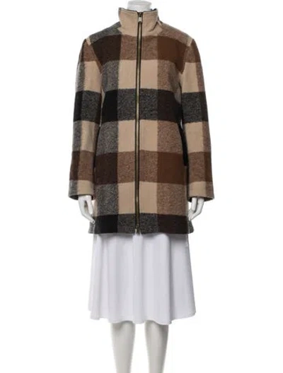 Pre-owned Pendleton Wool Plaid Print Coat In Brown