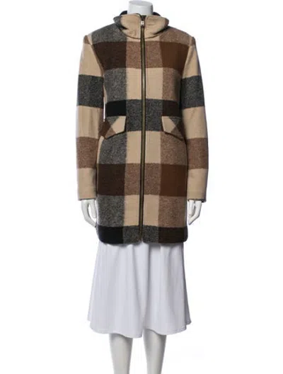 Pre-owned Pendleton Wool Plaid Print Coat In Brown