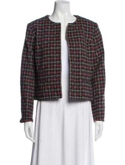 Pre-owned Pendleton Wool Plaid Print Evening Jacket In Gray