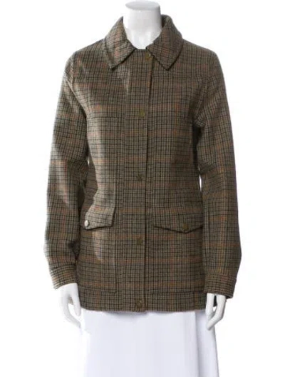 Pre-owned Pendleton Wool Plaid Print Peacoat In Green