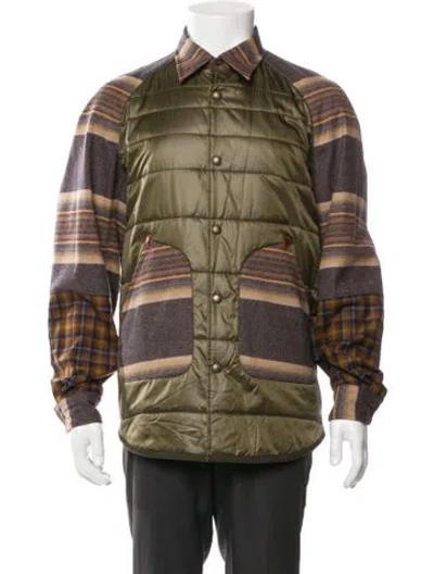 Pre-owned Pendleton Wool Plaid Print Puffer Coat In Green
