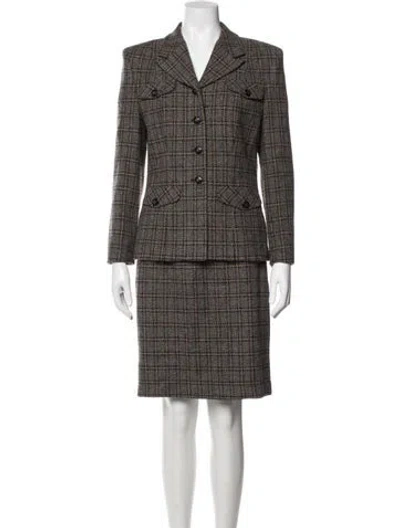Pre-owned Pendleton Wool Plaid Print Skirt Suit In Grey