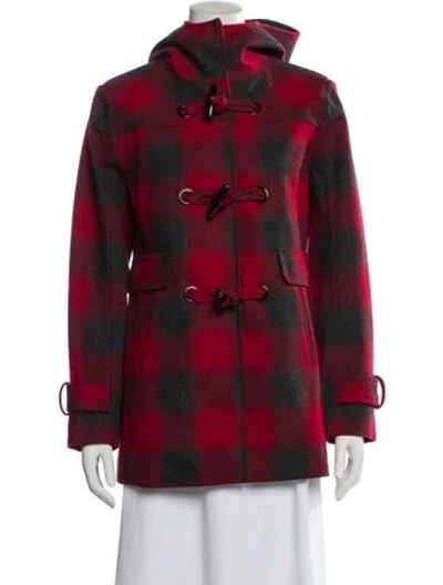 Pre-owned Pendleton Wool Plaid Print Utility Jacket In Red