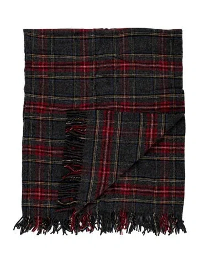 Pre-owned Pendleton Wool Plaid Throw Blanket In Grey/red