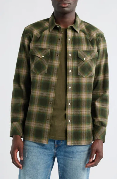 Pendleton Wyatt Plaid Cotton Snap-up Shirt In Green