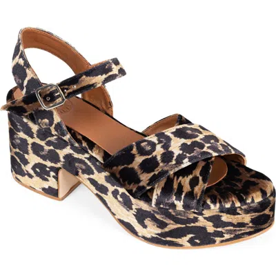 Penelope Chilvers Azalea Leopard Velvet Platform Sandal In Brown