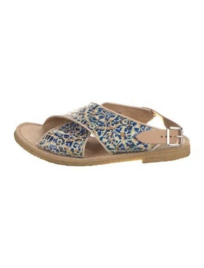 Pre-owned Penelope Chilvers Embossed Leather Printed Slingback Sandals In Neutral