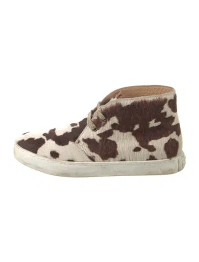 Pre-owned Penelope Chilvers Faux Fur Animal Print Sneakers In Brown/white