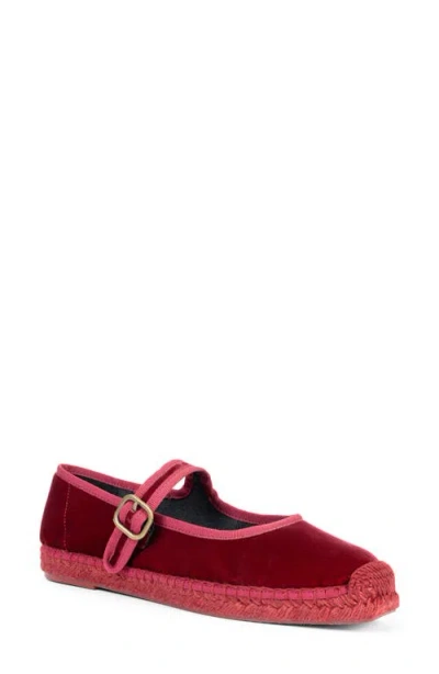 Penelope Chilvers Flora Velvet Mary Jane Espadrille In Moroccan Red