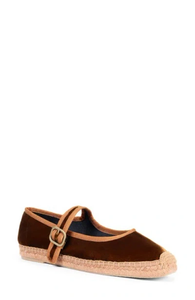 Penelope Chilvers Flora Velvet Mary Jane Espadrille In Tan