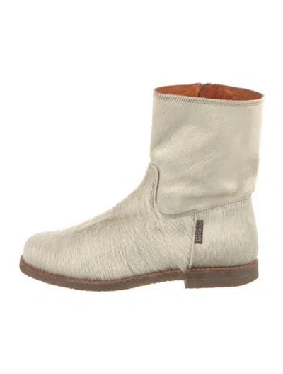 Pre-owned Penelope Chilvers Fur Colorblock Pattern Moto Boots In Neutral