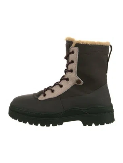 Pre-owned Penelope Chilvers Leather Colorblock Pattern Combat Boots In Green