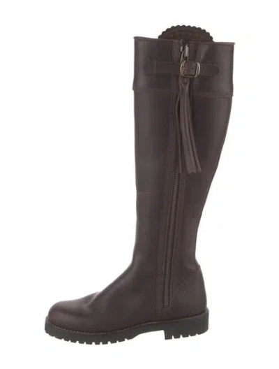 Pre-owned Penelope Chilvers Leather Fringe Trim Accent Boots In Brown