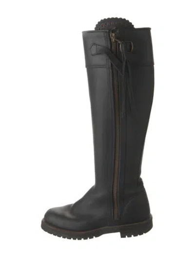 Pre-owned Penelope Chilvers Leather Fringe Trim Accent Riding Boots In Black