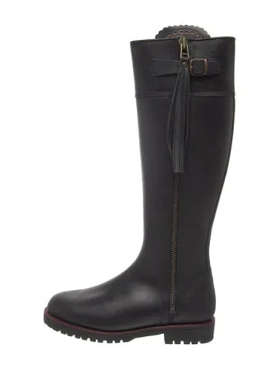 Pre-owned Penelope Chilvers Leather Fringe Trim Accent Riding Boots In Black