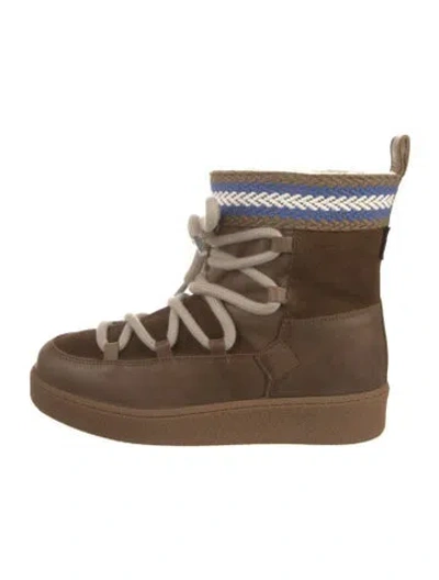 Pre-owned Penelope Chilvers Leather Grosgrain Trim Lace-up Boots In Brown