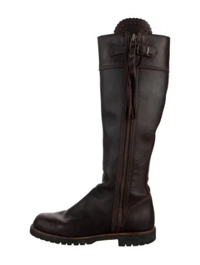 Pre-owned Penelope Chilvers Leather Lasercut Accents Riding Boots In Brown