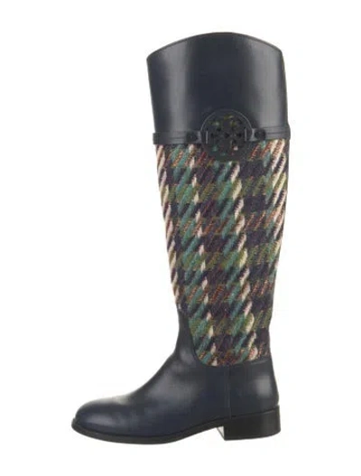Pre-owned Penelope Chilvers Leather Plaid Print Riding Boots In Blue