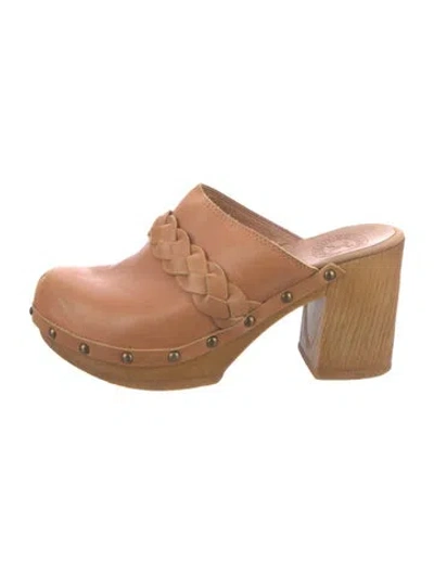 Pre-owned Penelope Chilvers Leather Studded Accents Mules In Neutrals