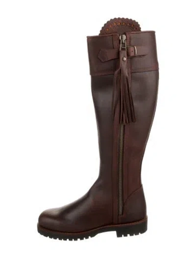 Pre-owned Penelope Chilvers Leather Tassel Accents Rain Boots In Burgundy