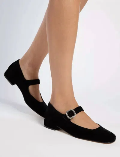 Penelope Chilvers Low Mary Jane Diamante Velvet Shoe In Heathered Black In Multi